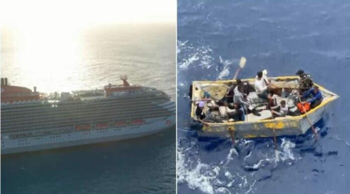 crucero rescata a balseros Unos balseros fueron auxiliados por un crucero en las aguas de Florida, en los Estados Unidos. Eran ocho personas a bordo