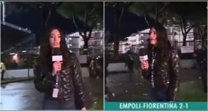 dan nalgada a periodista italiana Un sujeto le dio una nalgada a una periodista italiana mientras reportaba en vivo lo que ocurría al final de un partido de futbol. Foto: Captura de video