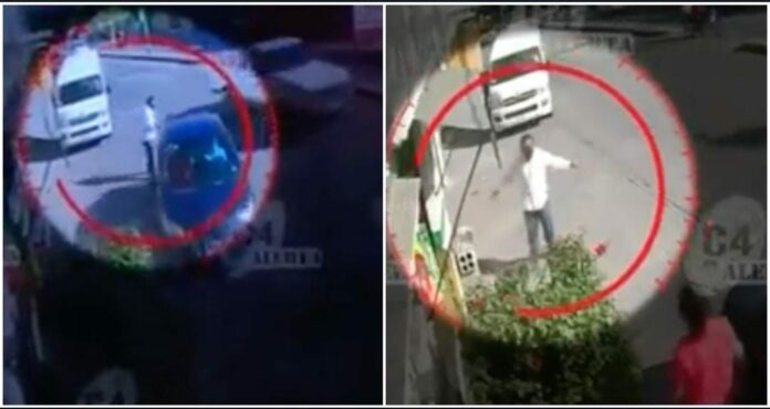 graban a estafador Un estafador fue captado en video cuando fingió que la llanta de un auto le pasó encima del pìe; pedía dinero a los automovilistas. Foto: Captura de video de Sin Embargo