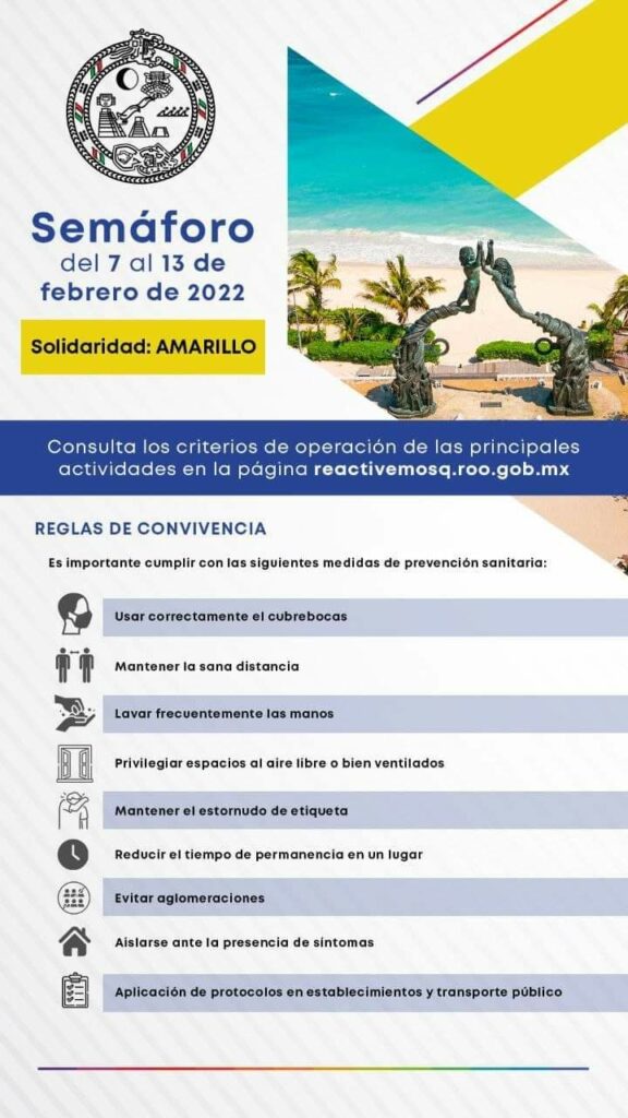Arranca este lunes Semáforo Epidemiológico amarillo en Solidaridad