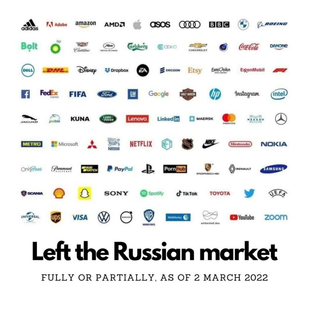 Una importante lista de marcas se han ido de Rusia en respuesta a la invasión de ese país a Ucrania; habrñá graves afectaciones