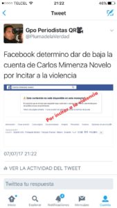 Facebook elimina página de Carlos MImenza