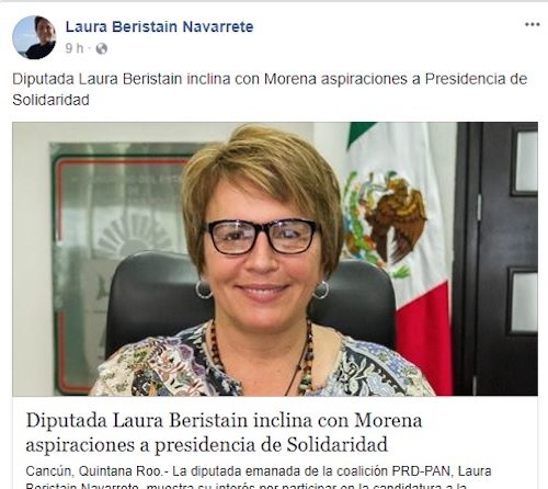 Playa del Carmen.- Toma por sorpresa al Partido de la Revolución Democrática (PRD) el “destape” de la diputada local Laura Beristain Navarrete.