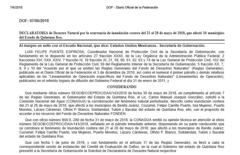 Abren recursos de Fonden para Quintana Roo