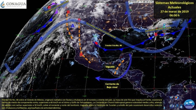 Frente frío cruzará entre hoy y mañana por la península de Yucatán