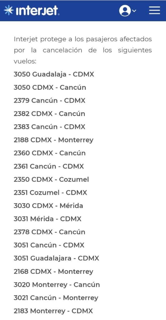 En total fueron 4 vuelos redondos con Ciudad de México y 1 con Monterrey los que se vieron suspendidos y según la aerolínea se reprogramarán hasta el 3 de noviembre, aunque no señala el motivo oficial.