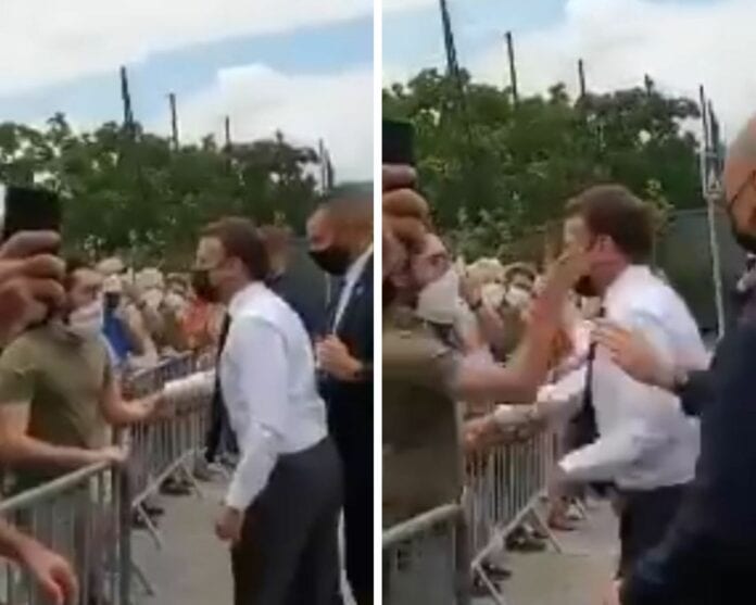 VIDEO: Captan momento en que un hombre cachetea al presidente de Francia durante visita