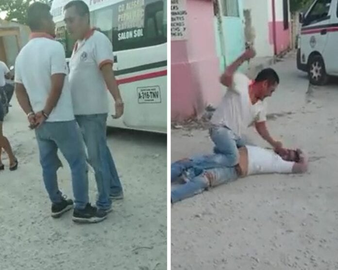 VIDEO: Se agarran a golpes combistas de cancún, uno de ellos queda inconsciente