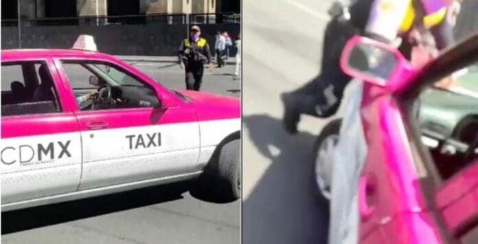 Una persona acudió en auxilio de un policía cuando el ebrio conductor de un taxi lo quiso arrollar en la Ciudad de México.