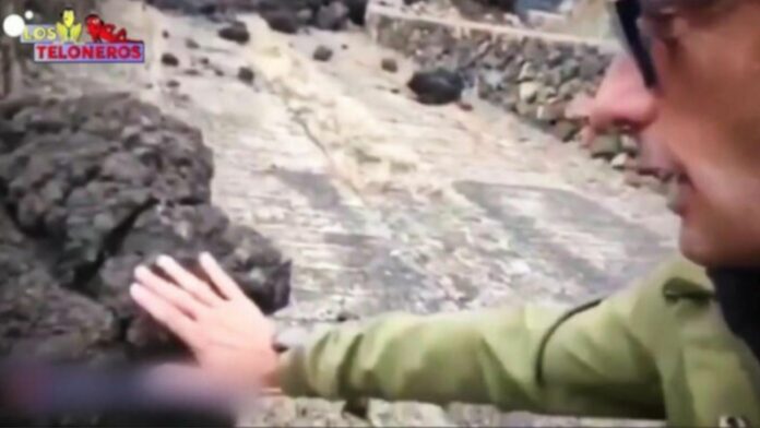Periodista toca lava del volcán de La Palma en vivo y se quema la mano