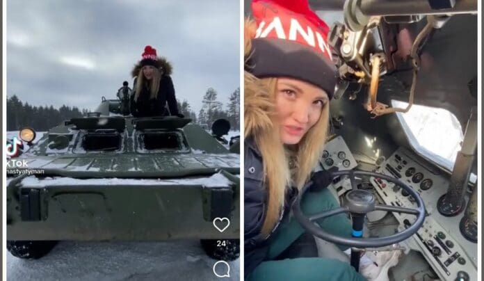 Tiktoker ucraniana hace tutorial y maneja un tanque de guerra ruso abandonado en su país
