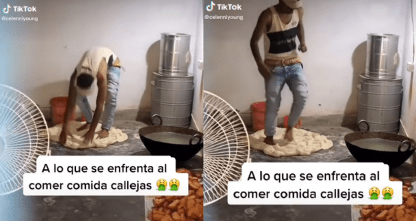 Captan a hombre preparando empanadas con los pies para luego venderlas