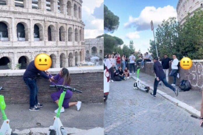 Ella le propone matrimonio a su novio en Roma