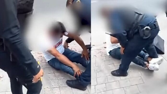 VIDEO: Ladrón dispara a policía, su pistola falla y termina hiriéndose él mismo