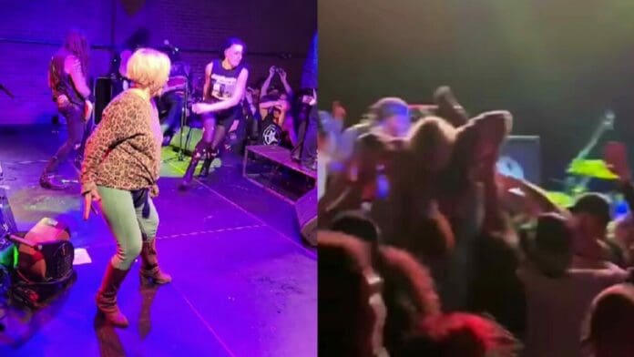 ¡Abuelita rockera! Se lanza al público en concierto, es mamá del baterista