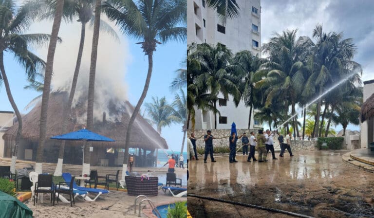 Daña incendio palapa del hotel Casa Maya, en Cancún 