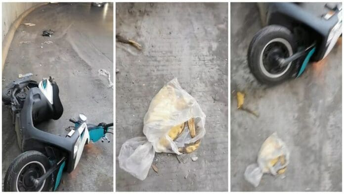 Un plátano lo hizo caer de su moto y en TikTok se disculpa por no aprender nada de Mario Kart