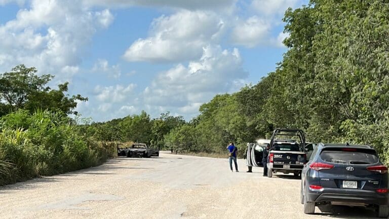 Hallan vehículo con cuerpo calcinado en camino de terracería en Cancún 
