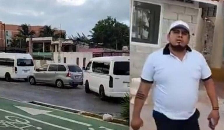 Nueva agresión de taxistas de Cancún. Golpearon a una persona que grabó cuando le cerraron el paso a un Uber.
