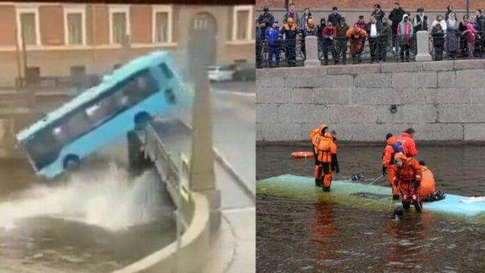 VIDEO Autobús pierde el control y cae al río con 20 pasajeros a bordo
