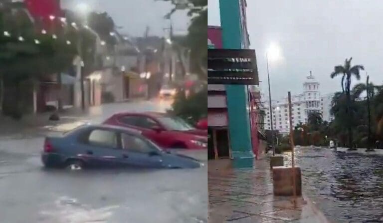 La ciudad de Cancún despertó con varias de sus calles inundadas debido a las fuertes lluvias de este martes 18 de junio.