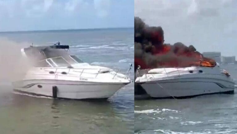 El incendio de una embarcación en Cancún llamó la atención este lunes primero de julio. El navío se encontraba a la altura del Puente Calinda.