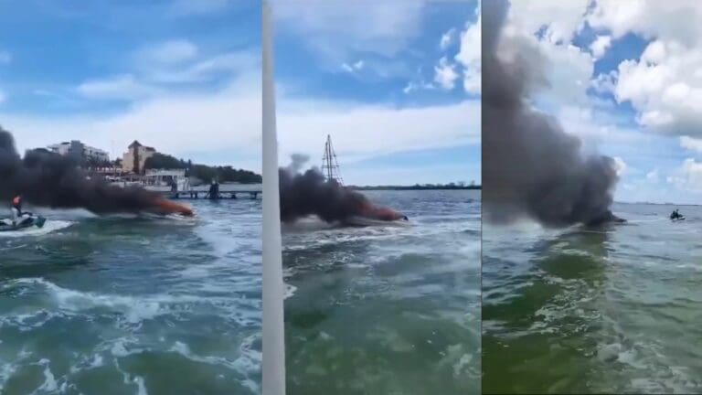 Video: Se incendia embarcación cerca de la Zona Hotelera de Cancún