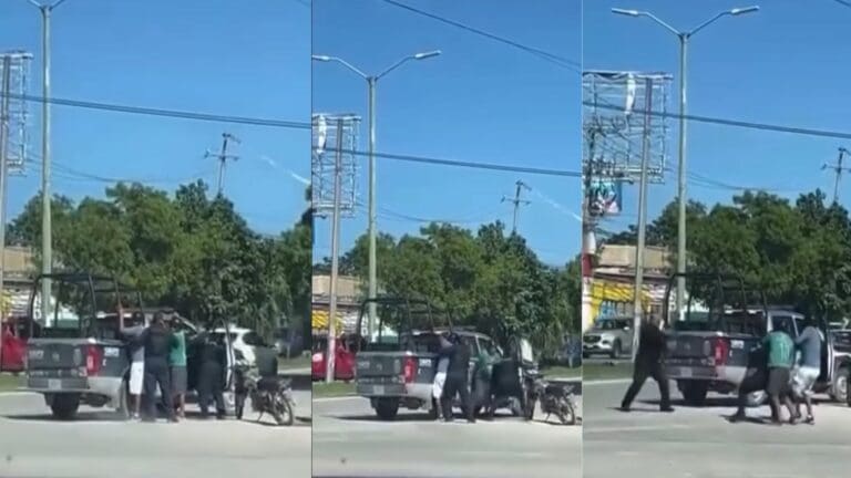 Sujetos intentan desarmar a policías de Cancún y terminan baleados