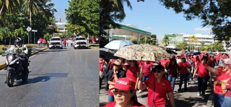 Maestros marchan en la Zona Hotelera de Cancún pese al retiro de la reforma a ley del ISSSTE. Seguirán con su paro de 72 horas.