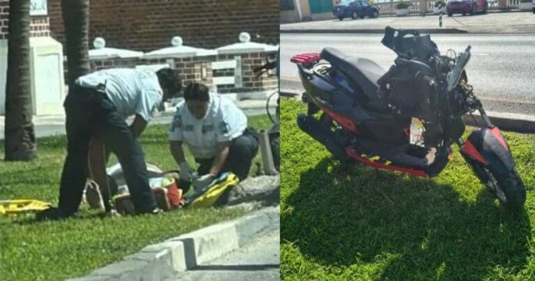 Motociclista se destroza la pierna tras accidentarse en la Zona Hotelera de Cancún. Dicen que iba a exceso de velocidad.