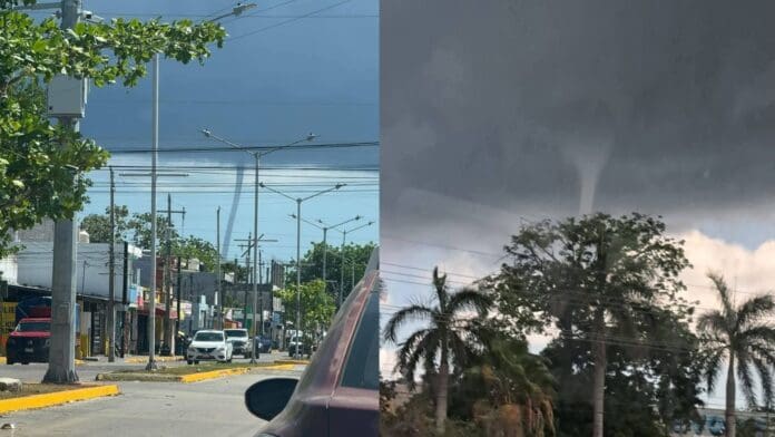 Video: Tromba marina sorprende a locales y turistas de Playa del Carmen