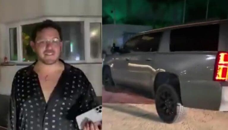 Turista de Perú choca en Cancún y se refugia en el hotel Breathless. Los afectados lo siguieron y lo grabaron.