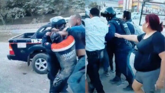 Hombres se pelean con agentes de tránsito tras intentar infraccionarlos en Juárez, Nuevo León